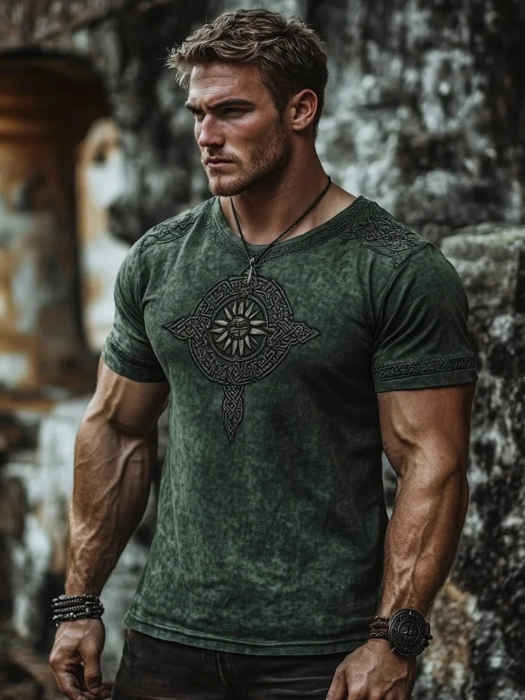 Men's Viking Art Pattern Knot Tribal Linen T-shirt