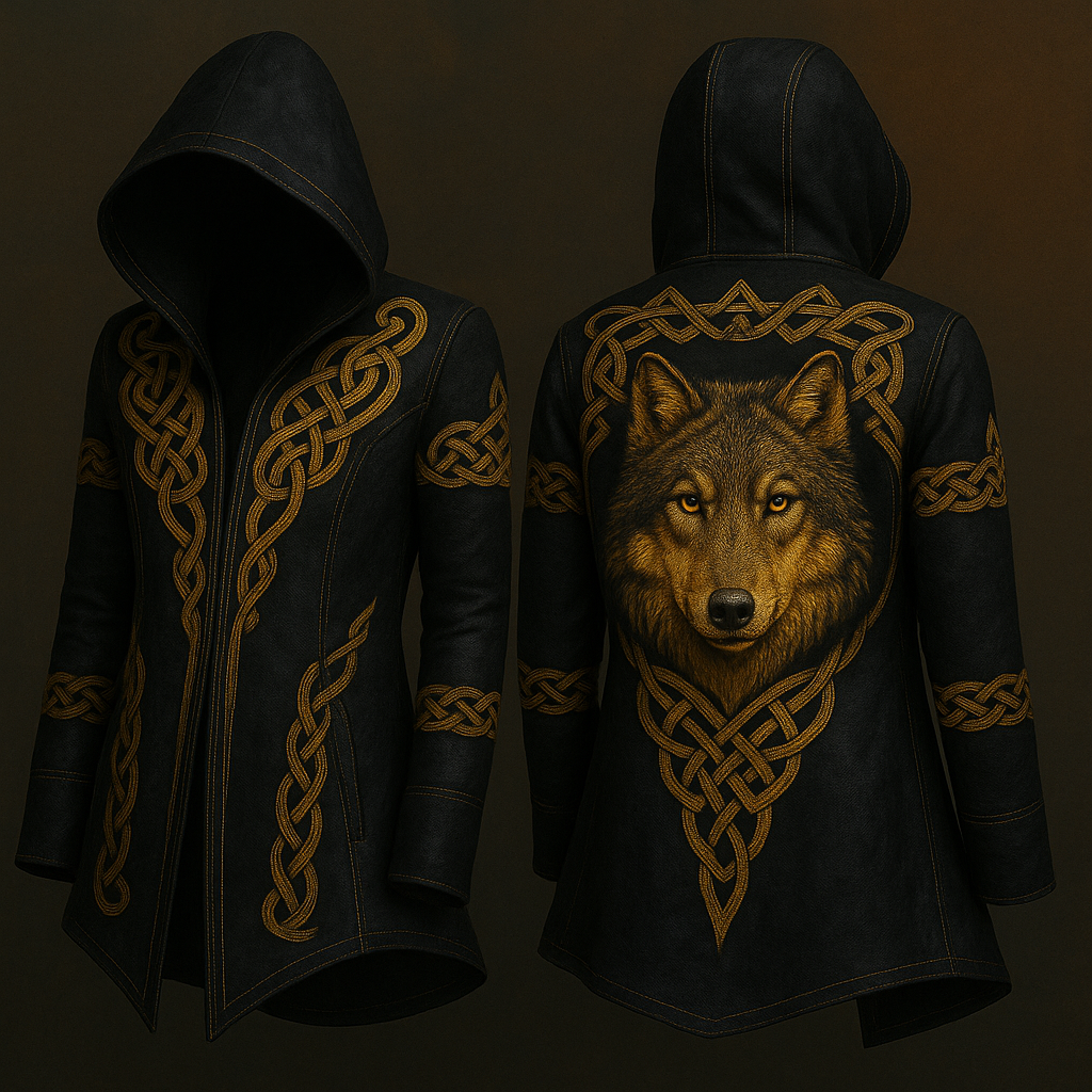 Men's Viking Knot Alpha Wolf Vintage Nordic Hooded Jacket