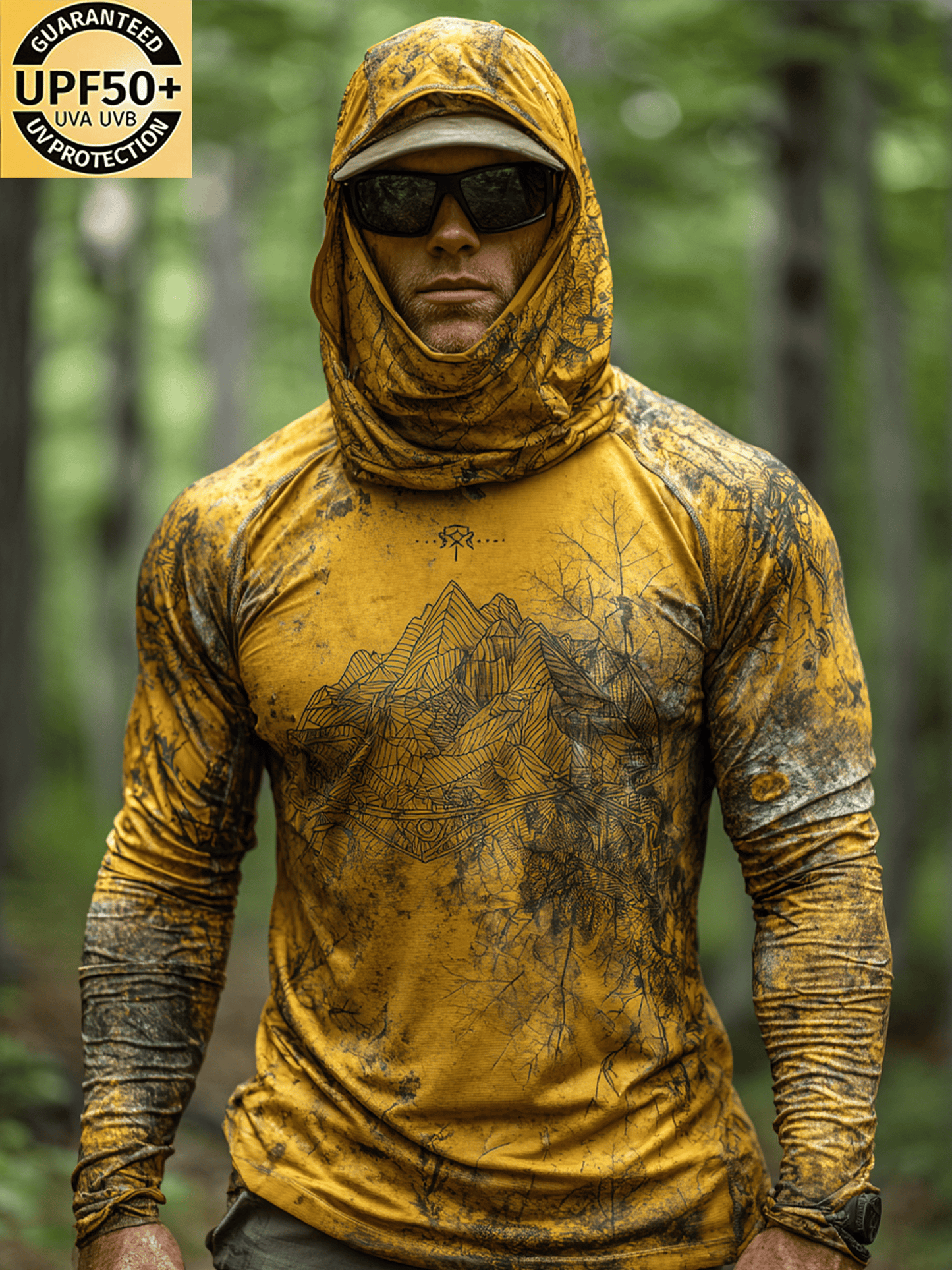 Men's Mountain Peaks Line Drawing Sun Protection Shirt