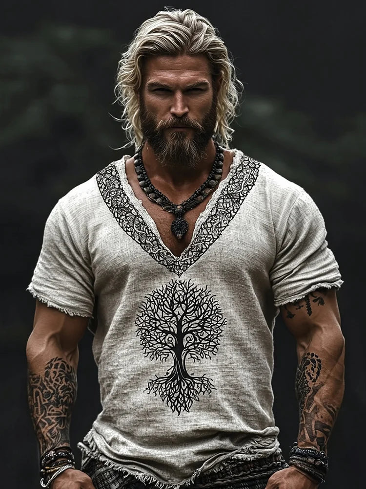 Men's Viking Tribal Celtic Knot Tree Of Life Odin Vintage Print T-shirt