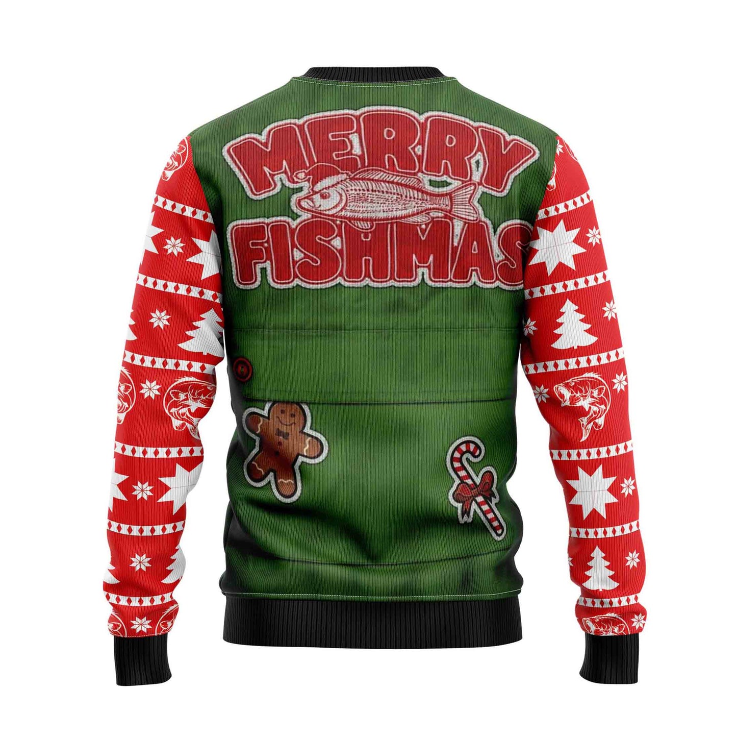 Unisex Vintage Merry Fishmas Print Crew Neck Ugly Christmas Sweatshirt