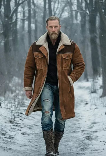 Men's Casual Fleece Lapel Retro Coat Jacket