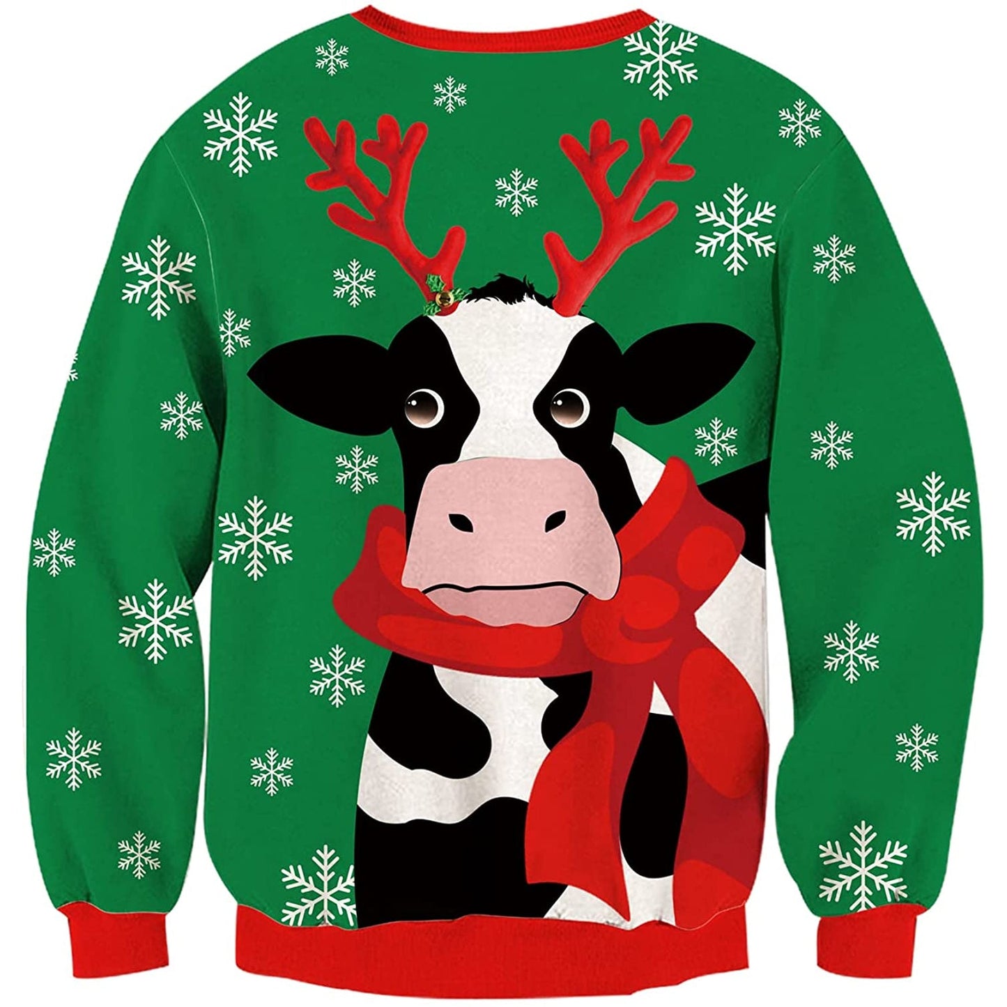 Unisex Milk Cow Print Round Neck Ugly Christmas Sweatshirt