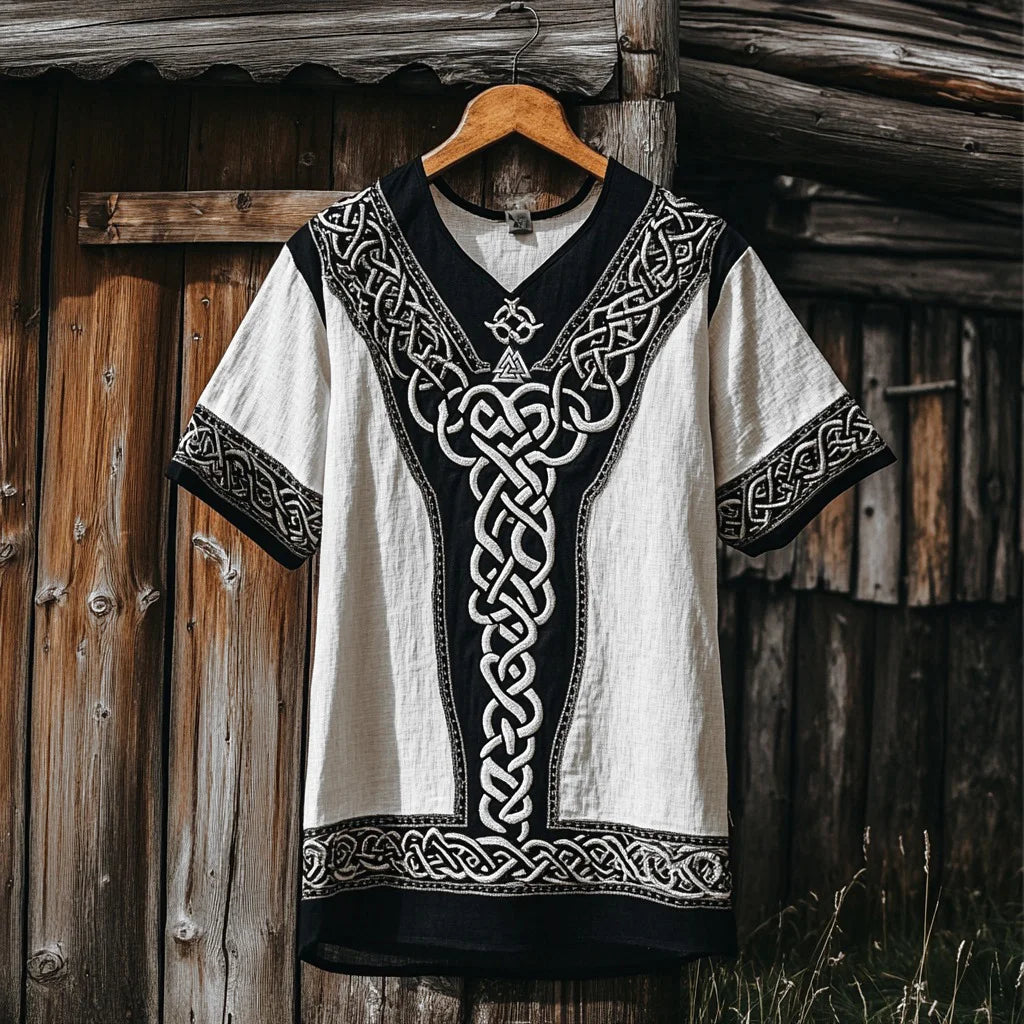 Men's Viking Celtic Knot Runes Linen T-shirt