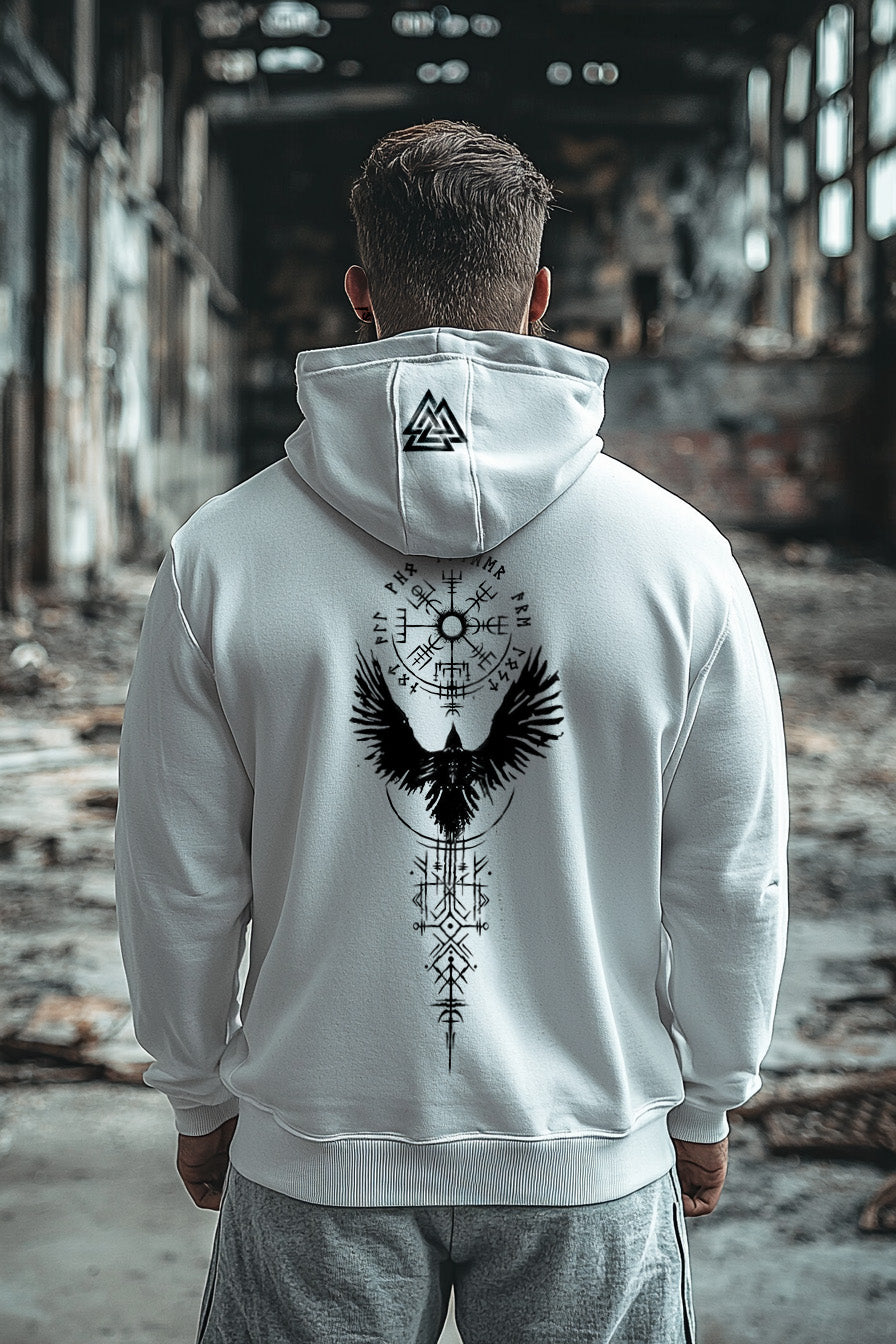 Vikings Printed Raven Totem Vintage Unisex Casual Sports Hoodie