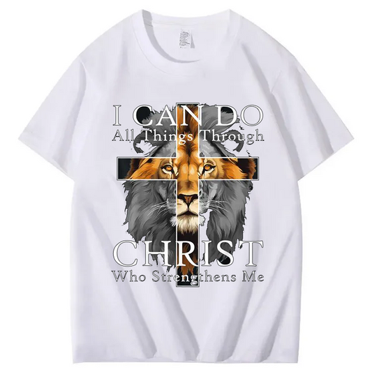 Strong Lion Cross Christian Faith Tee, Unisex Inspirational T-shirt for Men and Women