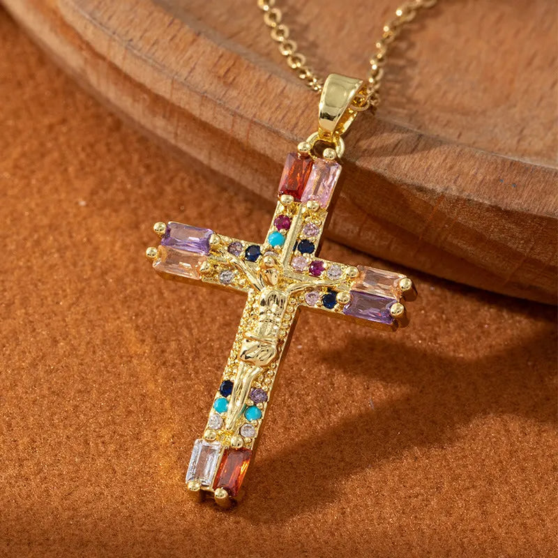 Jesus Crucifixion Colored Zircon Necklace
