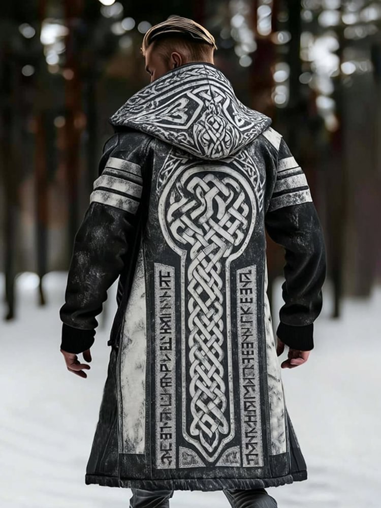 Men's Viking Celtic With Rune Totem Printed Hooded Jacket