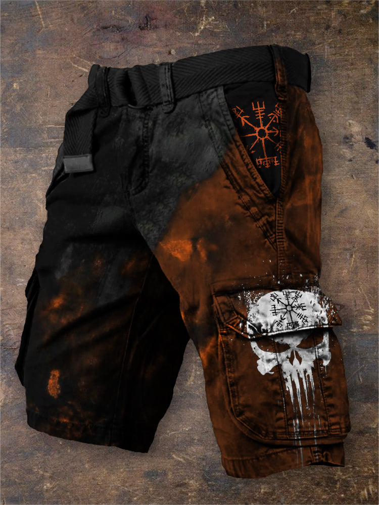 Men's Viking Vegvisir Skull Contrast Color Cargo Shorts