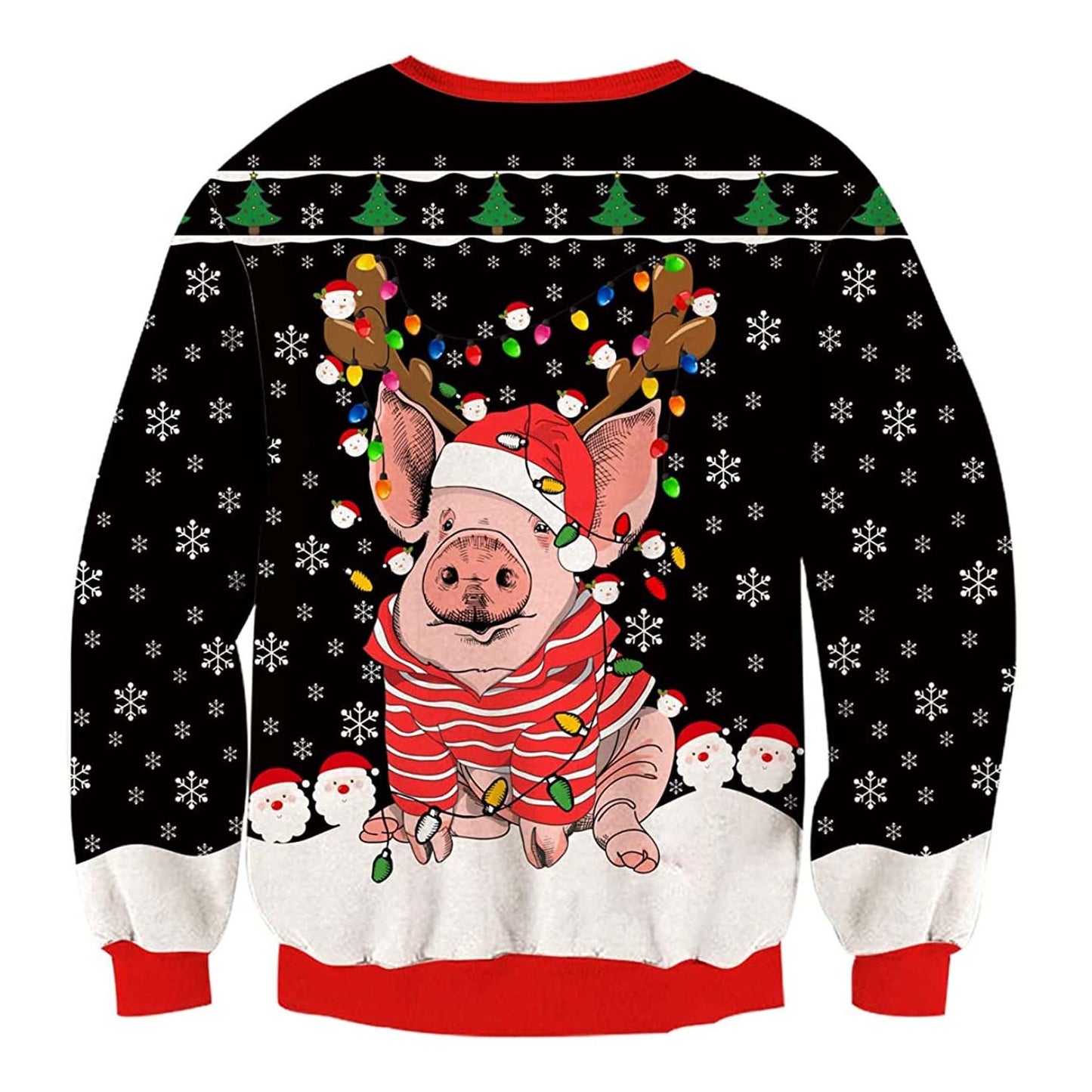 Unisex Bulb Pig Print Crew Neck Ugly Christmas Sweatshirt