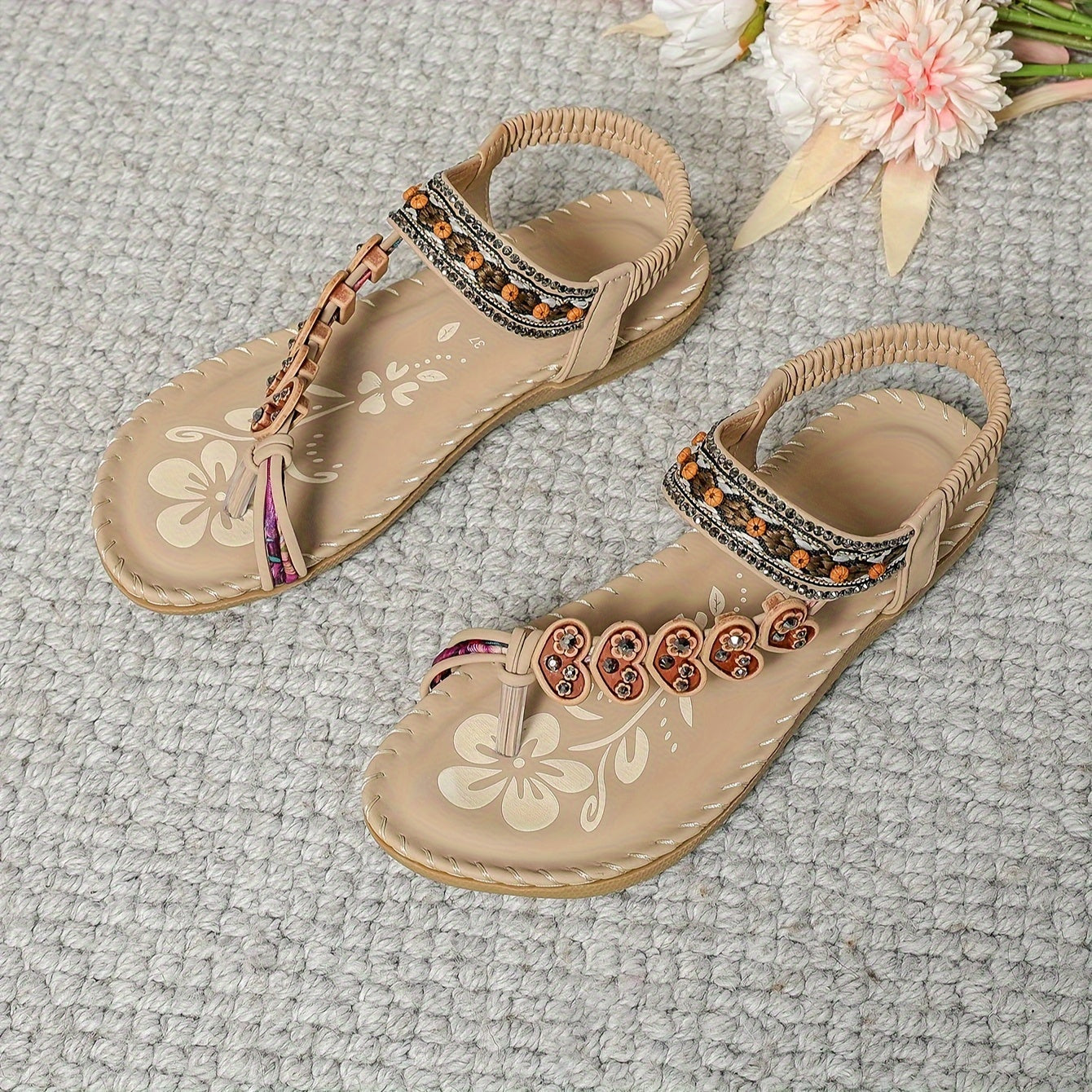 Boho Floral Embroidered Sandals for Women