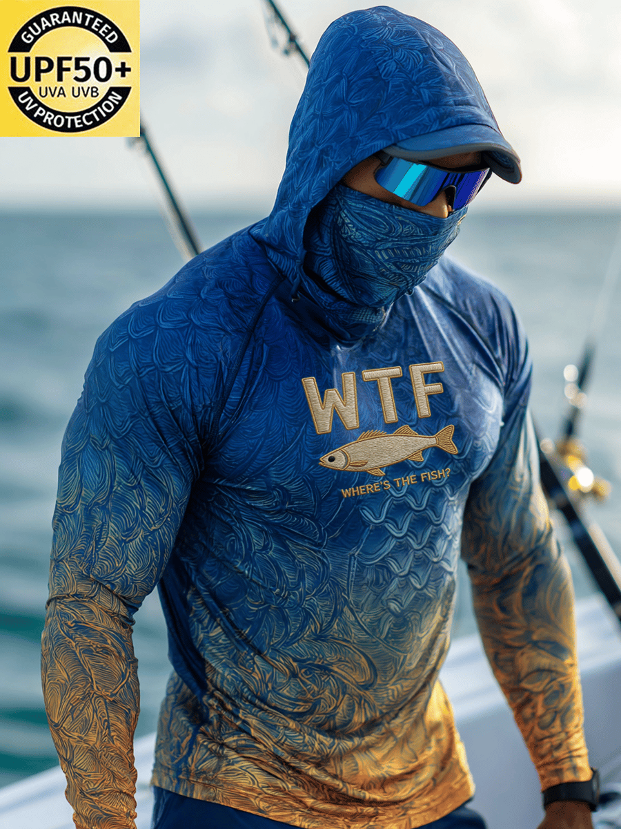 Men's Outdoor Sun Protection Breathable Cool Face Mask Hooded Printed Long-Sleeved Top
