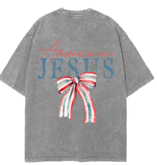 America Needs Jesus Double Sided Unisex Washed Christian T-shirt