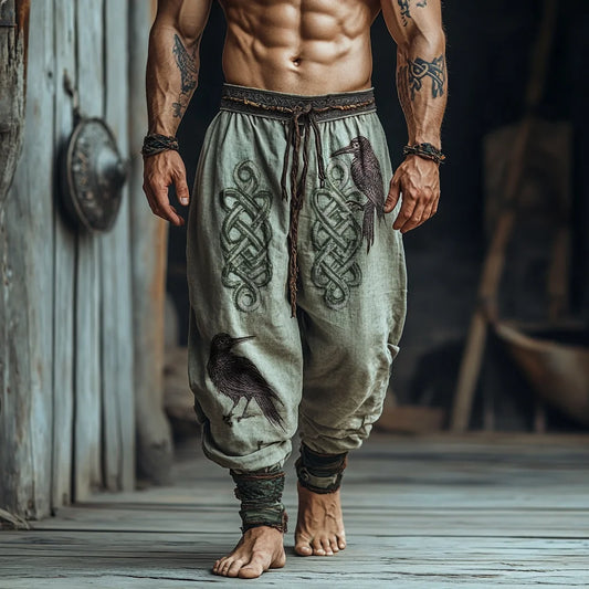 Men's Vintage Viking Raven Inspired Celtic Inspired Emblem Art Pants