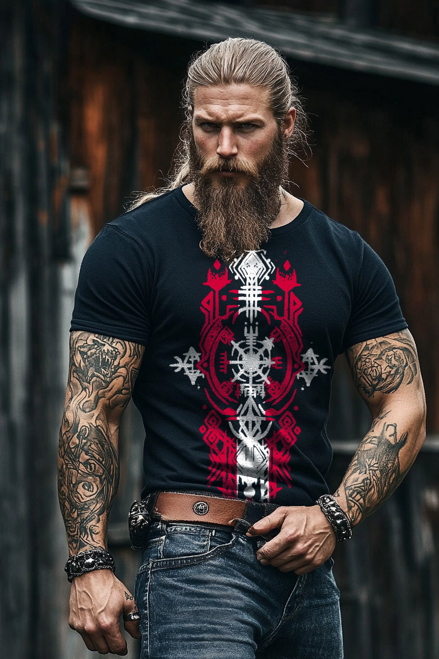 Viking Otto Tavello Disc Rune Tattoo Design Printed Short Sleeve