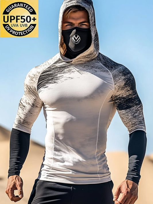 Men's Outdoor Sun Protection Breathable Cool Mask Hooded Sun Protection Long-Sleeved Top