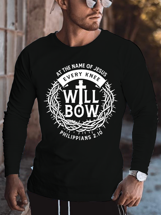 At The Name Of Jesus Every Knee Will Bow Cotton Long Sleeve T-Shirt