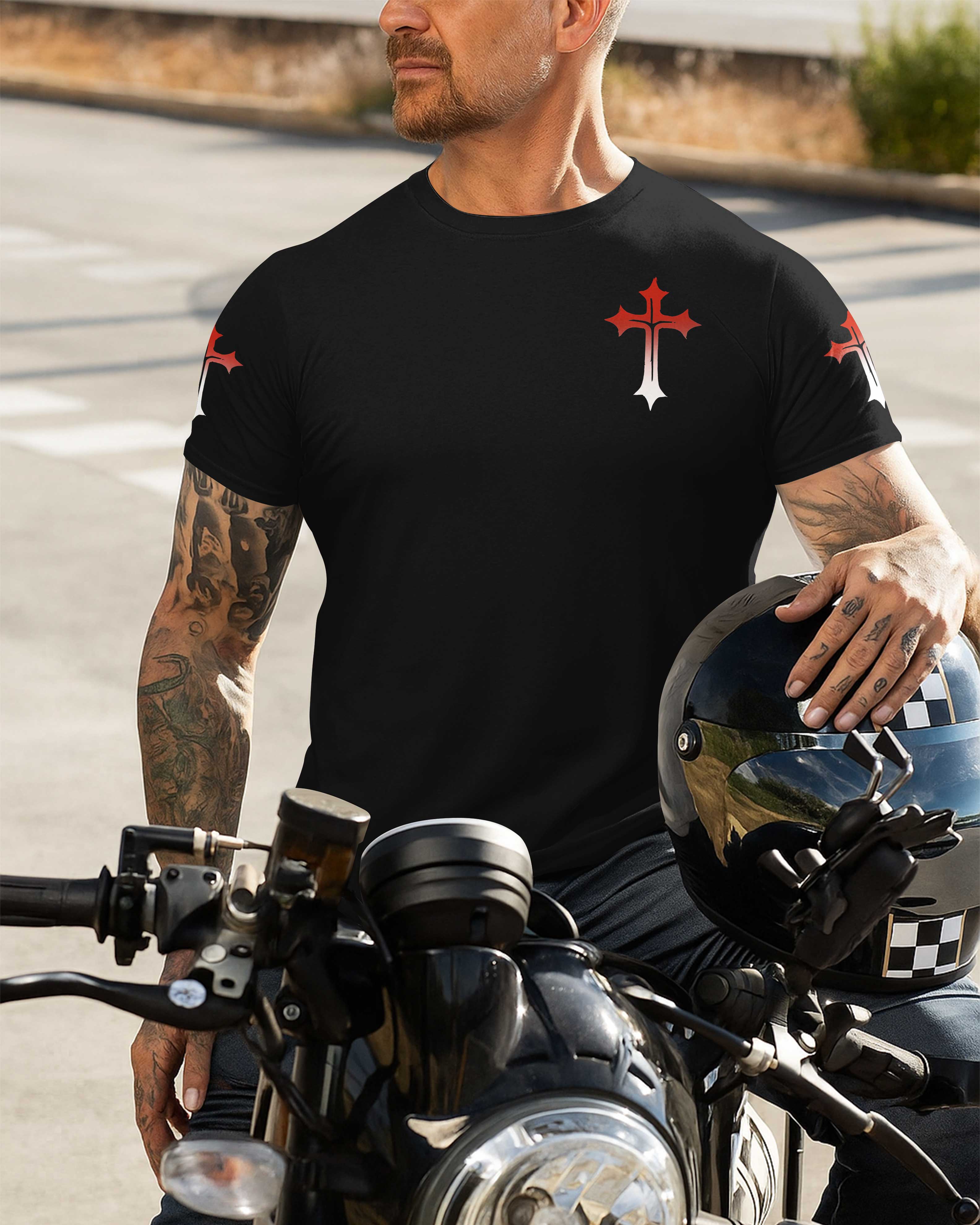 Never Underestimate A Man Who Prays And Rides T-Shirt