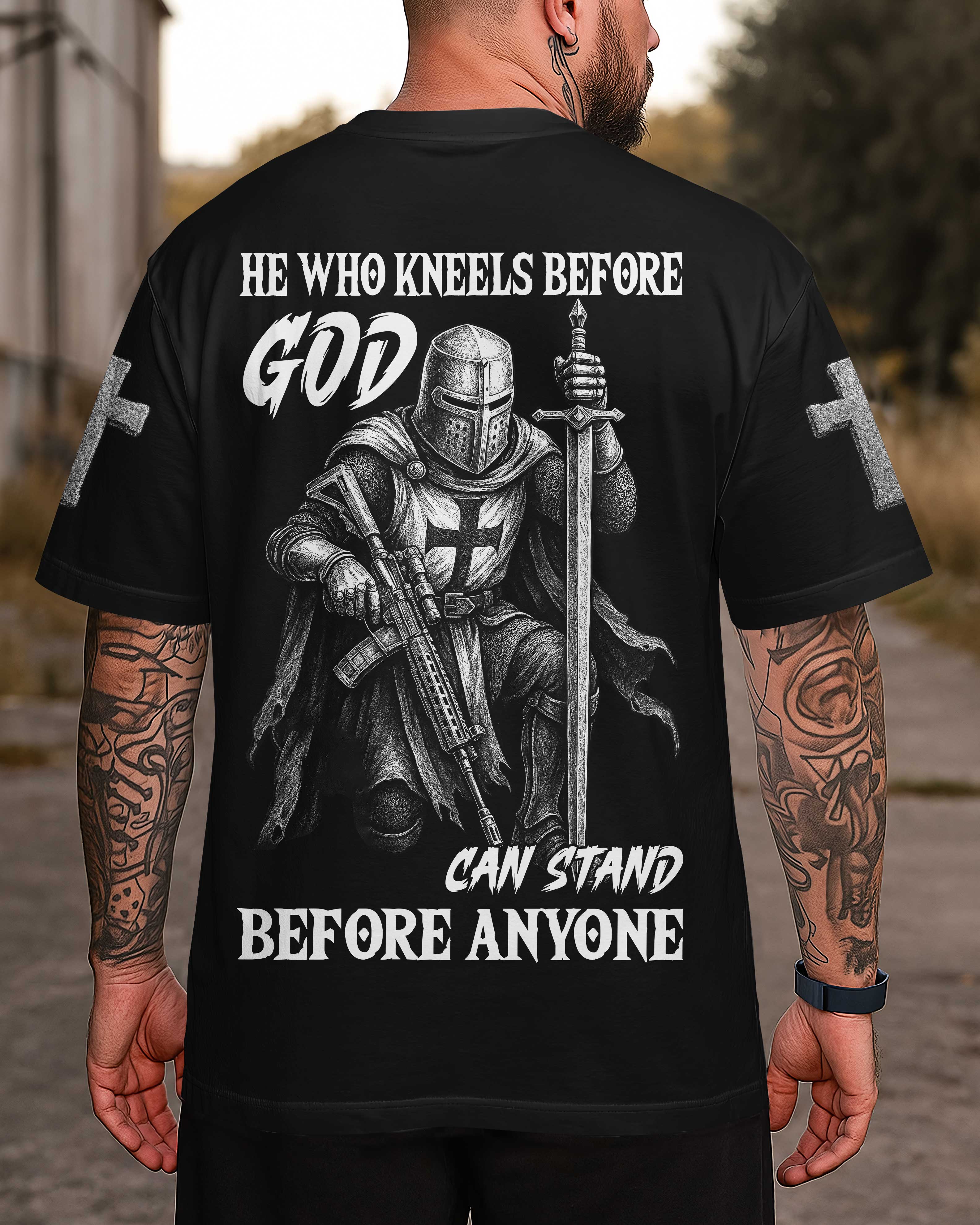 He Who Kneels Before God Can Stand Before Anyone All Over Print T-Shirt
