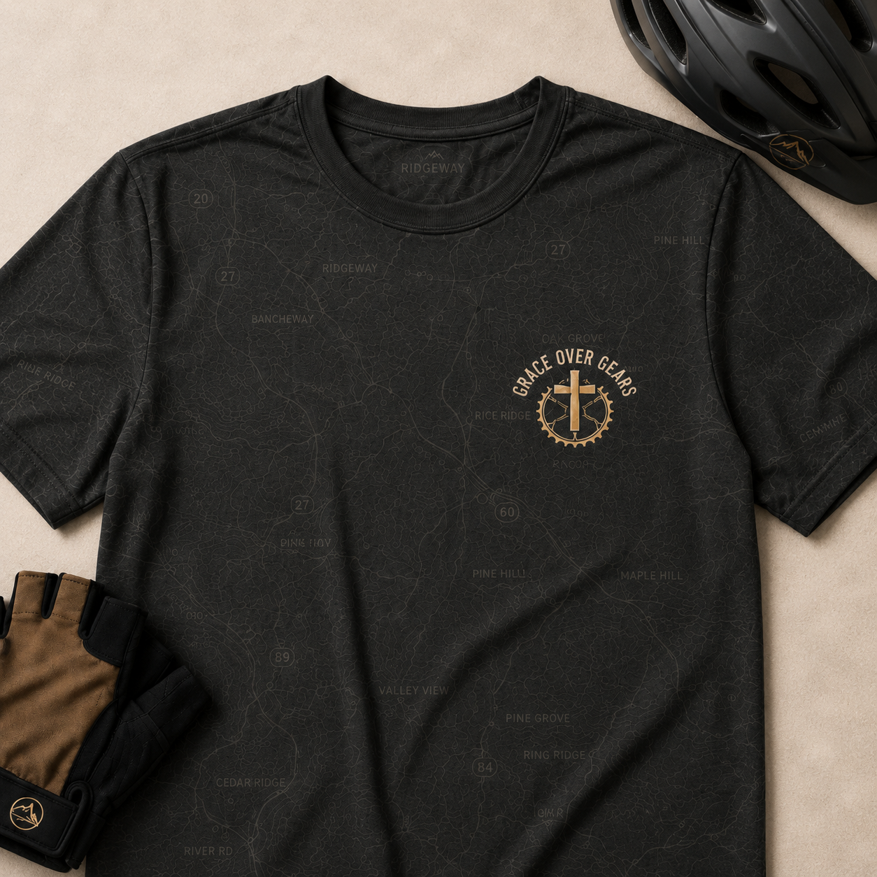 Jesus Shirts For Men Cycling AOP T-shirt Grace Over Gears Isaiah 40:31 Faith Rider Gift