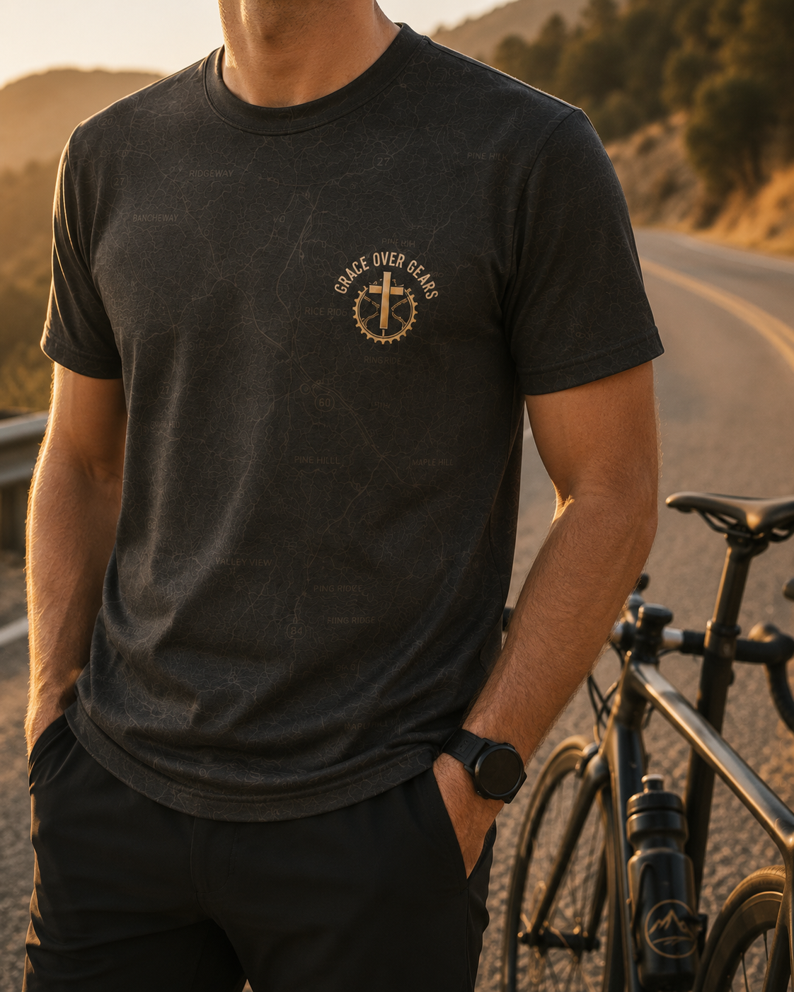 Jesus Shirts For Men Cycling AOP T-shirt Grace Over Gears Isaiah 40:31 Faith Rider Gift