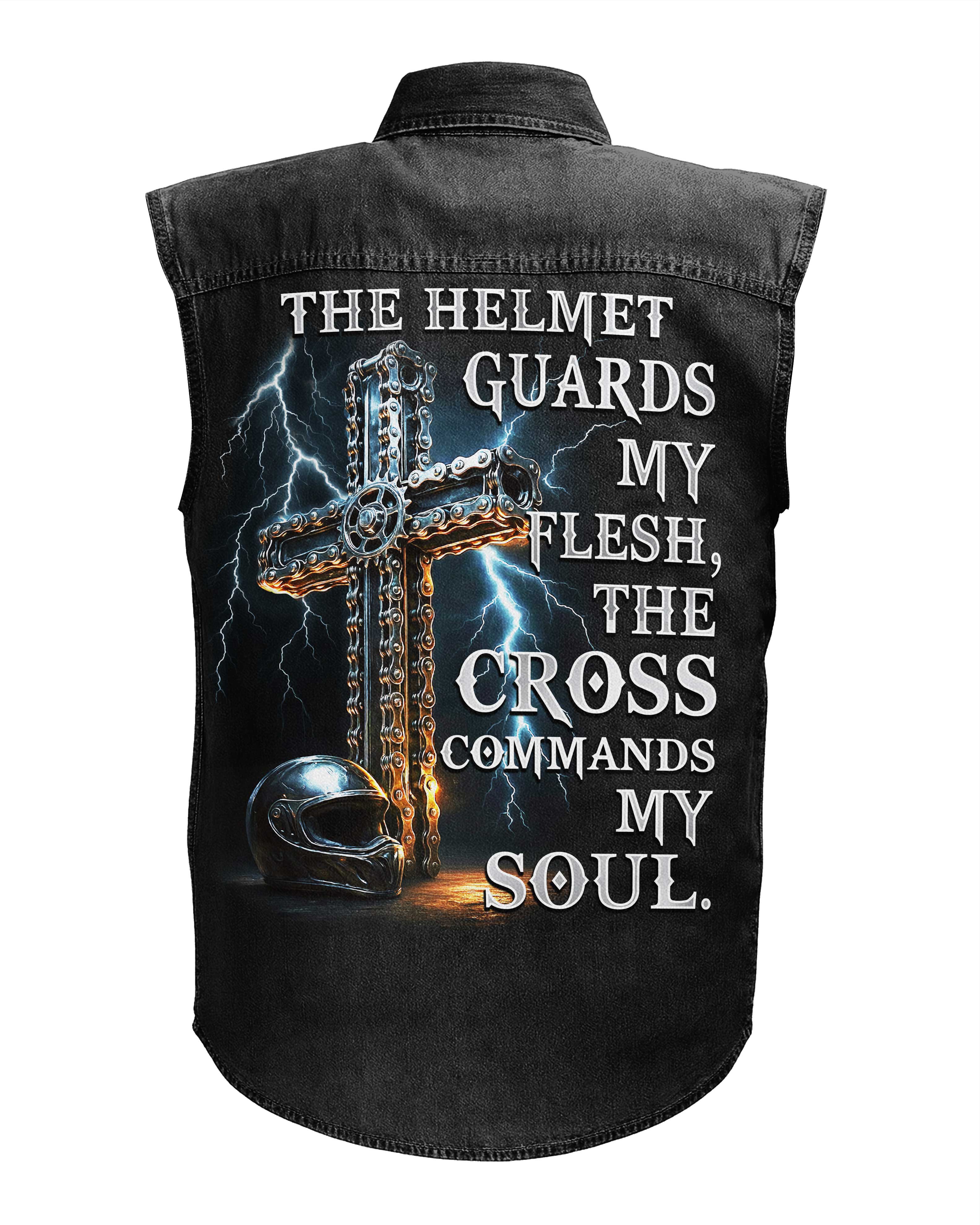 The Helmet Guards My Flesh Sleevesless Denim T-Shirt