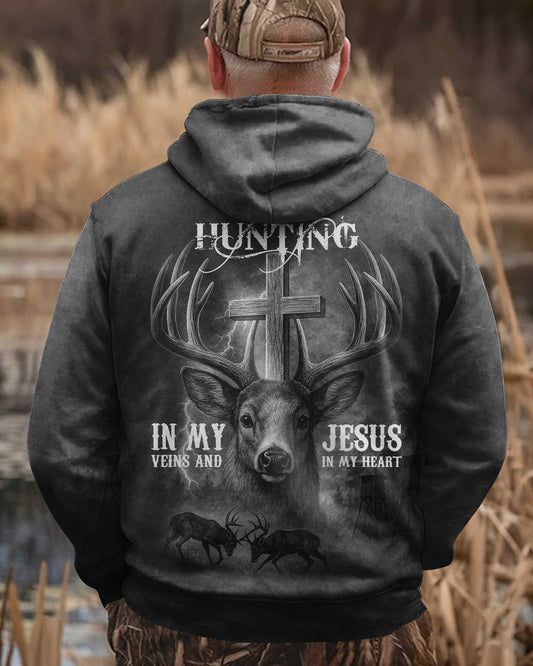 I've Got Hunting In My Veins And Jesus In My Heart Black Hoodie