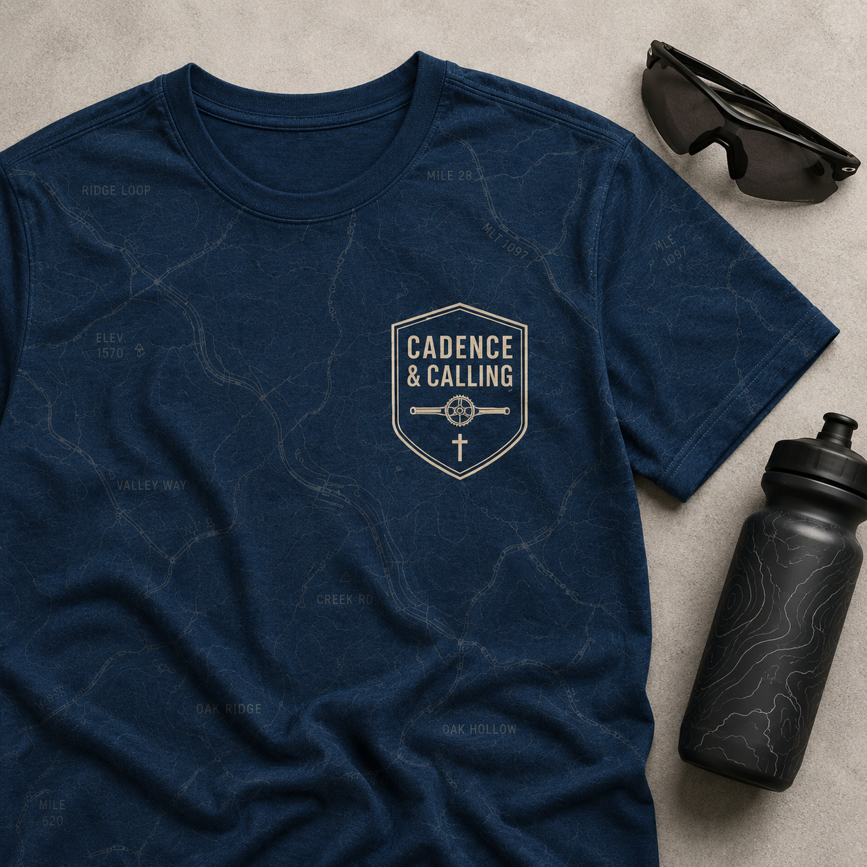Christian Cycling Shirt Blue AOP T-shirt Steady Cadence Renewed Strength Isaiah 40:31 Faith Cyclist Gift