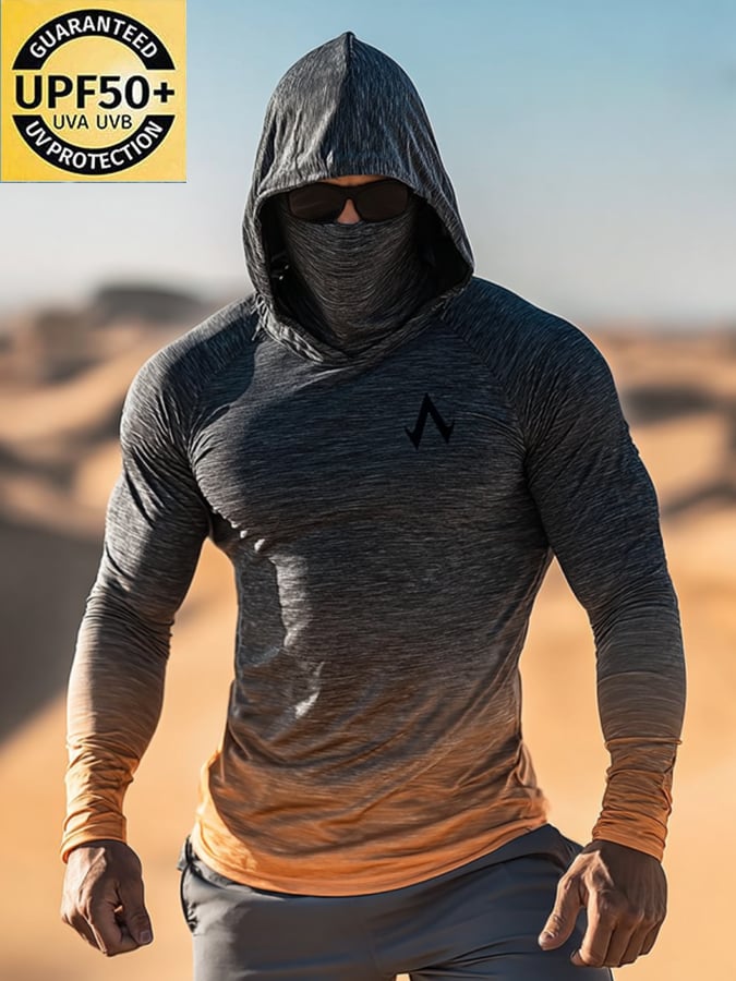 Men's Outdoor Sun Protection Breathable Cool Mask Hooded Sun Protection Long-Sleeved Top