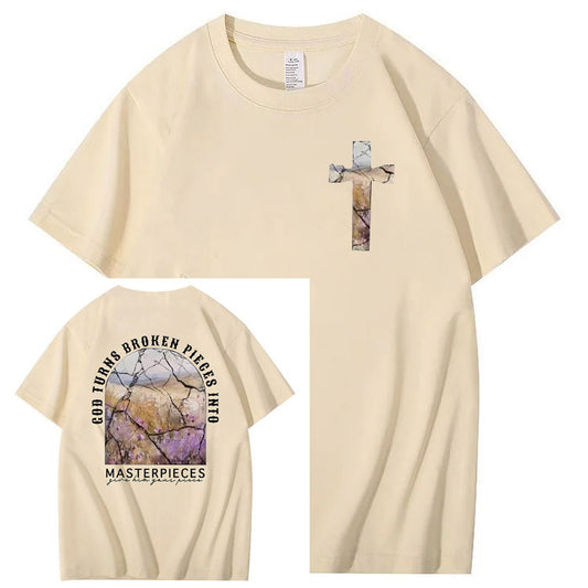 God Turns Broken Pieces Into Masterpieces Christian Pattern Crew Neck T-Shirt