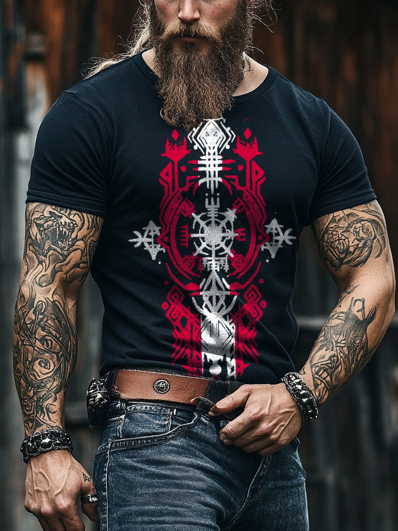 Viking Otto Tavello Disc Rune Tattoo Design Printed Short Sleeve