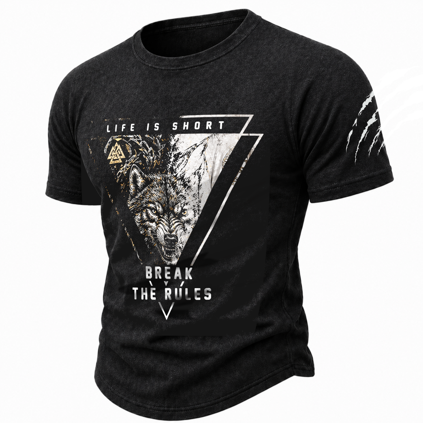 Men's Wolf & Slogan Graphic T-Shirt - Distressed Dark Brown Short Sleeve Crew Neck