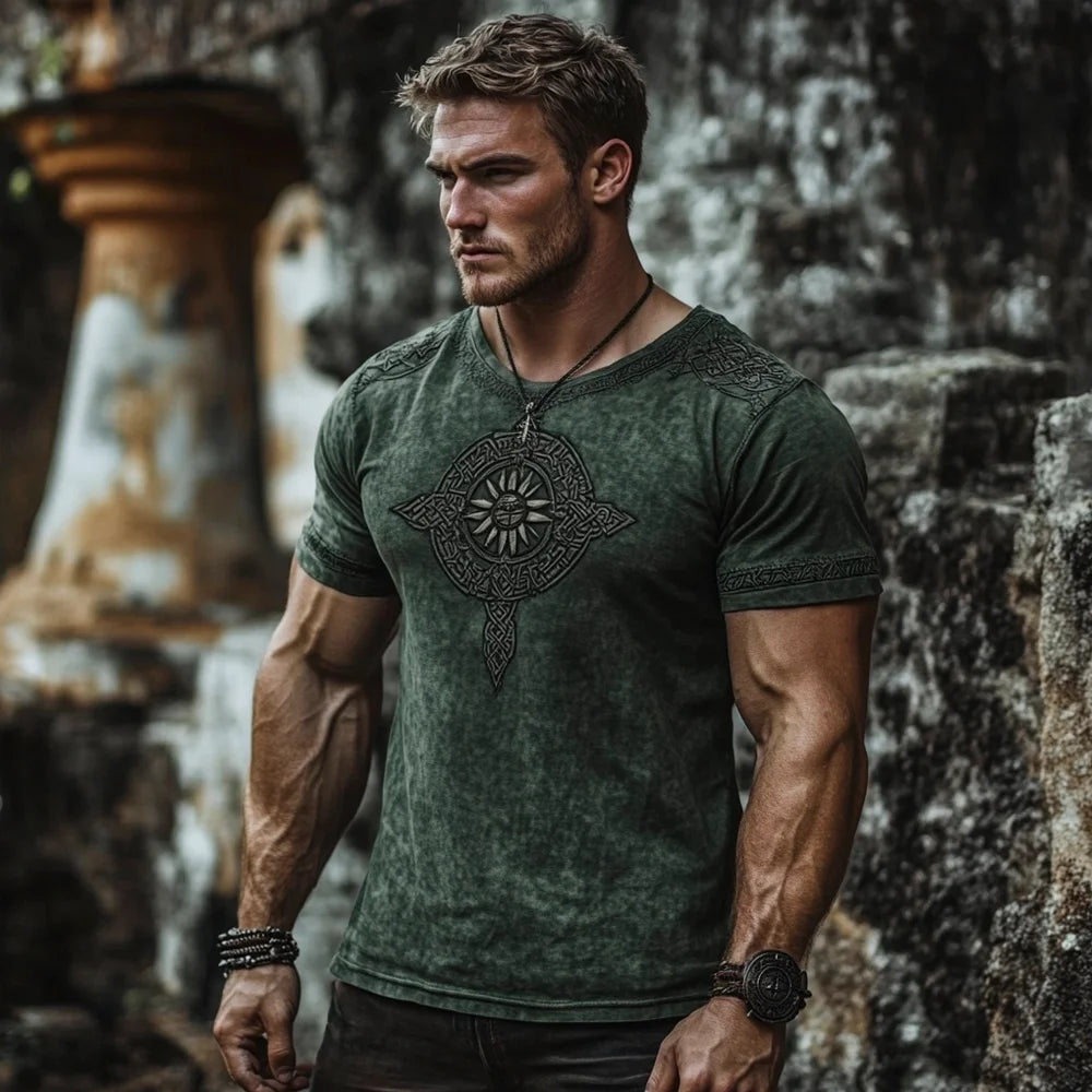 Men's Viking Art Pattern Knot Tribal Linen T-shirt