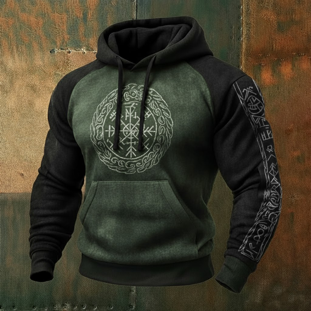 Nordic Viking Style Retro Vegvísir Tree Of Life Casual Long-Sleeve Hoodie
