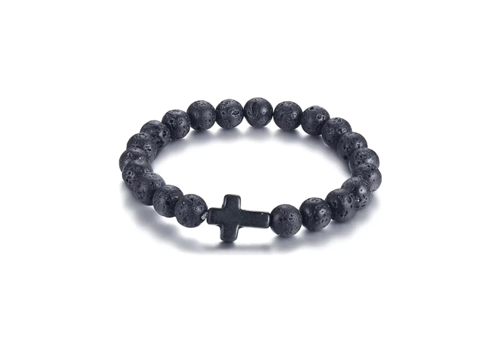 Cross Stone Bead Bracelet - Lava Black