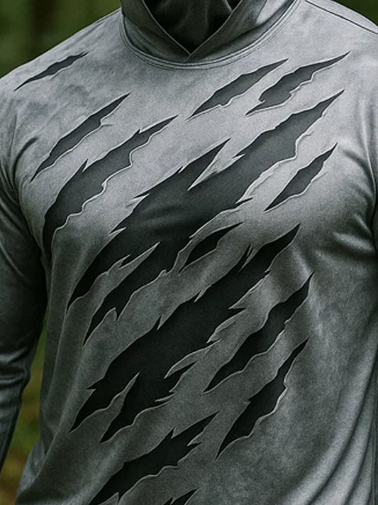 Men's Outdoor Sun Protection Breathable Cool Real 3D Printed Mask Hooded Sun Protection Long-Sleeved Top