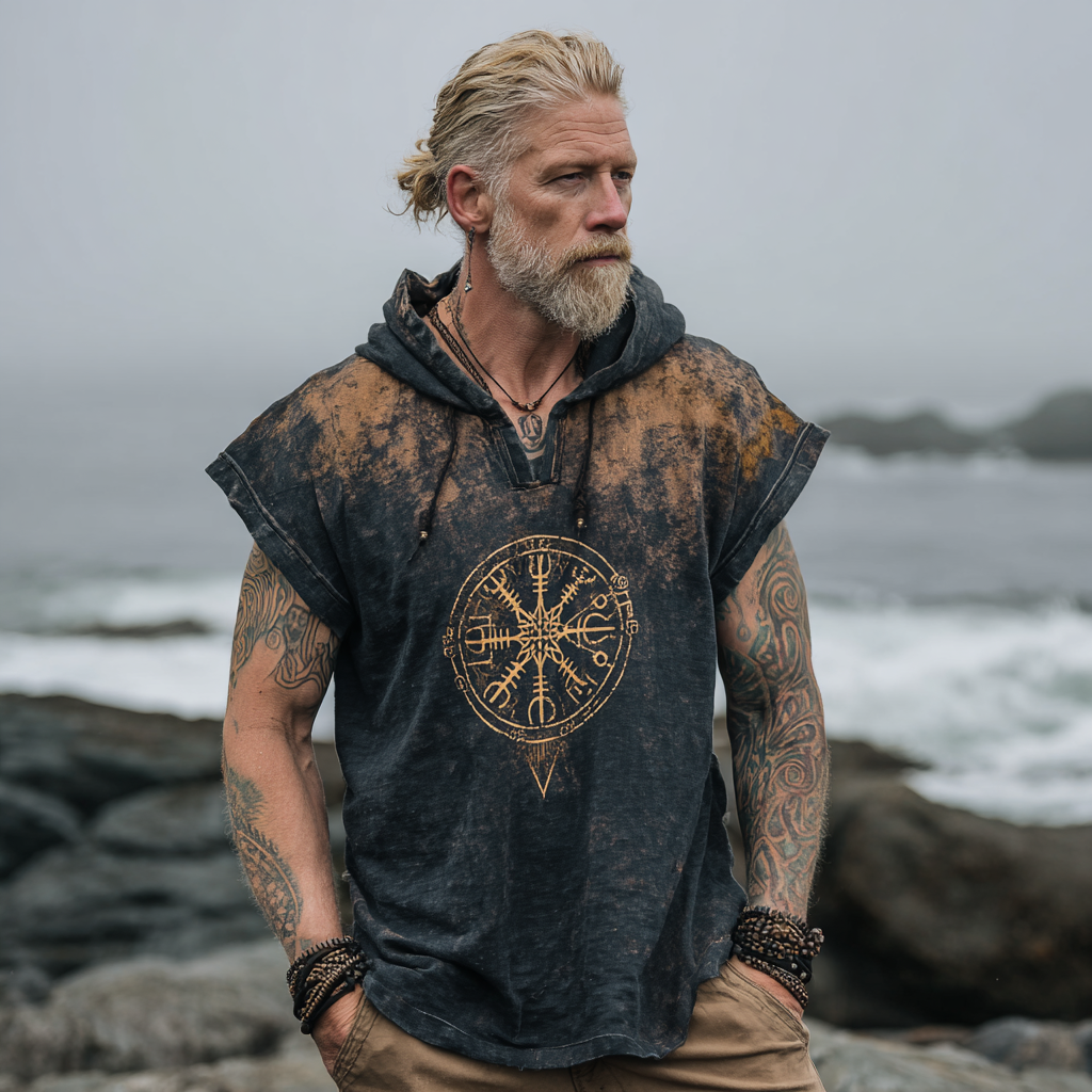 Men's Viking Inspired Gradient Celtic Knot Pattern Short Sleeve Hoodie