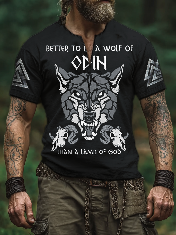 Men's Viking Nordic Wolf Rune Totem Retro Shirt