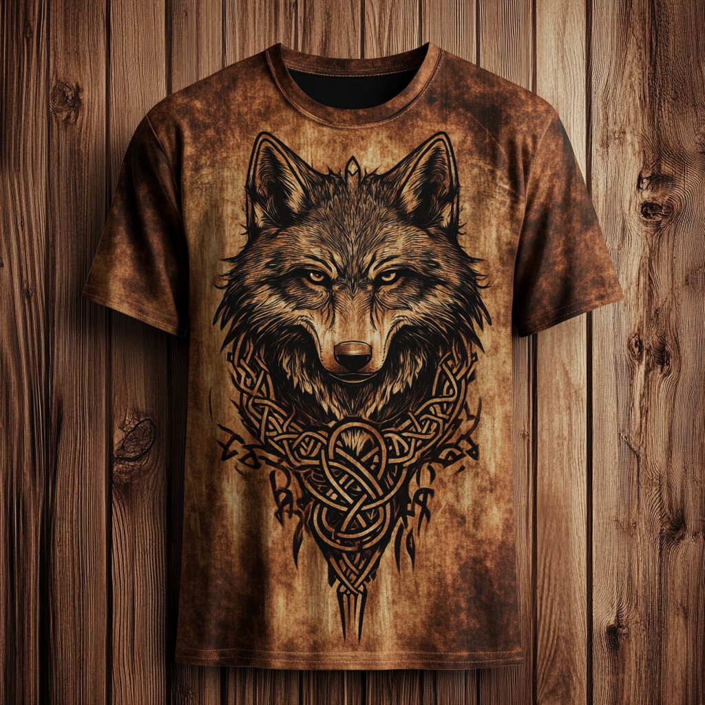 Men's Viking Wolf Totem Vintage 3D Print T-shirt