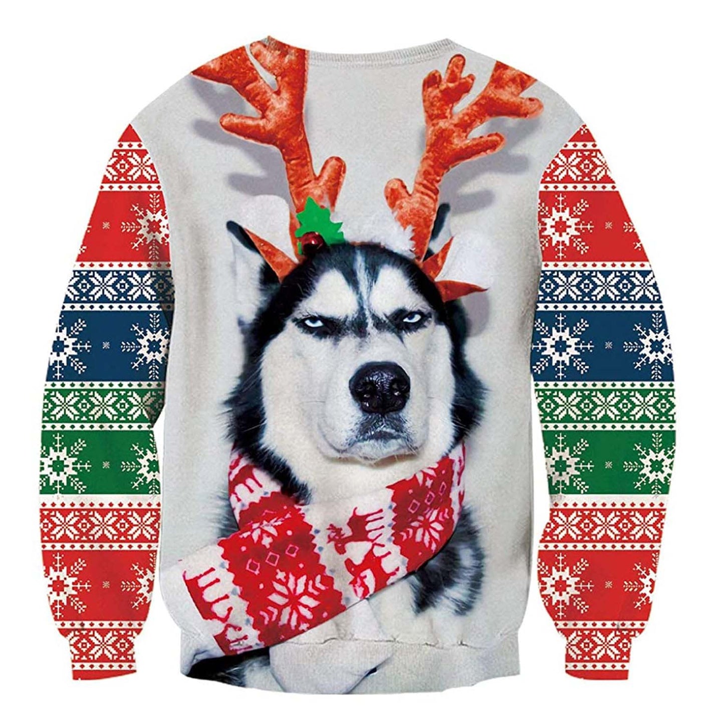Husky Dog Print Ugly Christmas Sweatshirt