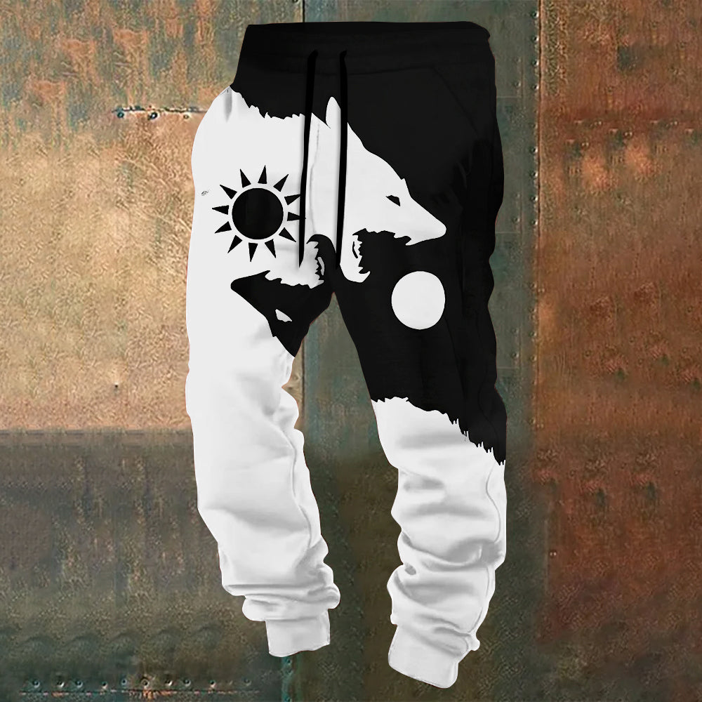 Men's Vintage Viking Wolf Art Print Sweatpants