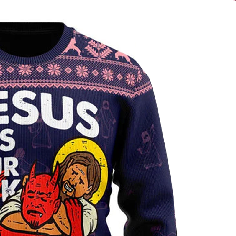 Funny Jesus Has Your Back Ugly Christmas Sweatshirt
