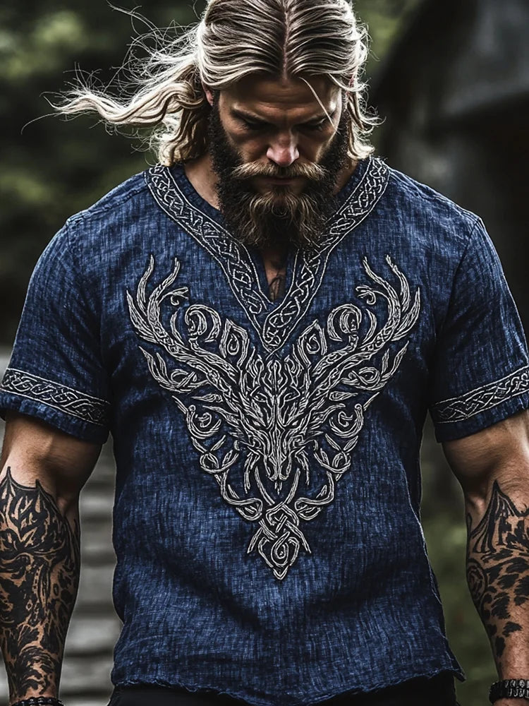 Men's Viking Tribal Celtic Knot Tree Of Life Gods Vintage Print T-shirt