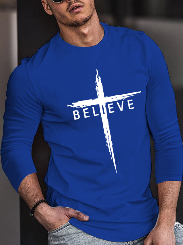 Believe Christian Cross Jesus Long Sleeve T-Shirt