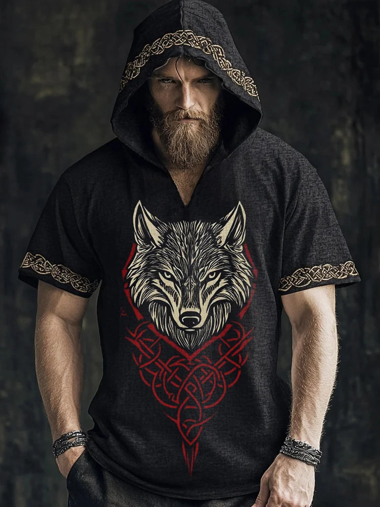 Men's Viking Wolf Retro Celtic Short Sleeve Hoodie