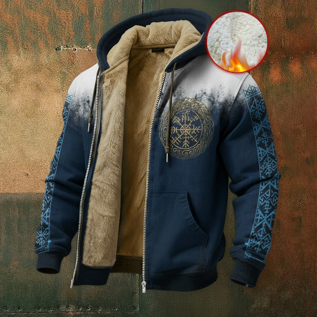 Nordic Style Viking Rune Fleece Inner Lined Winter Hoodie