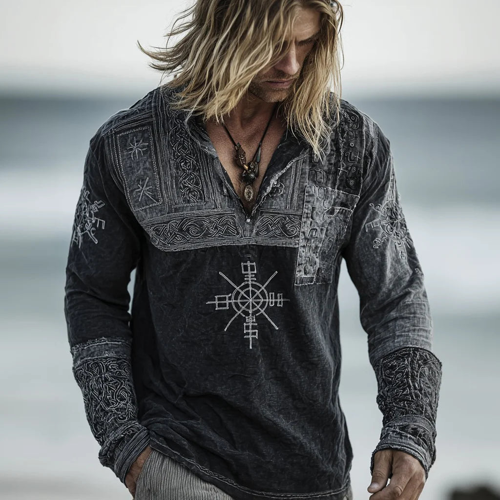Men's Viking Vegvisir Runes Color Block Art Shirt