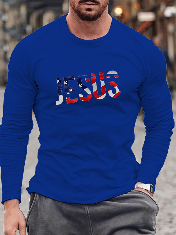 Jesus American Flag Long Sleeve T-Shirt