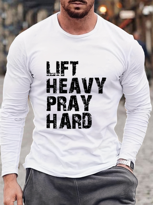 Lift Heavy Pray Hard Gym Christian Cotton Long Sleeve T-Shirt