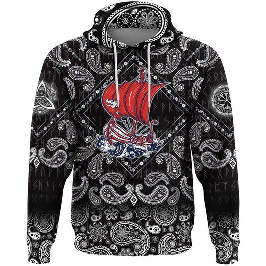 Boat Drakkar Art With Bandana Paisley Style Viking Hoodie